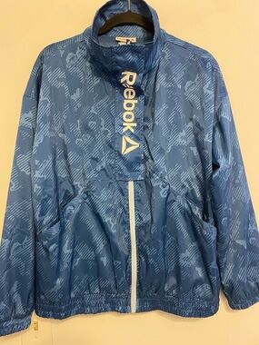 Reebok Blue Patterned Windbreaker Jacket, no signs of wear